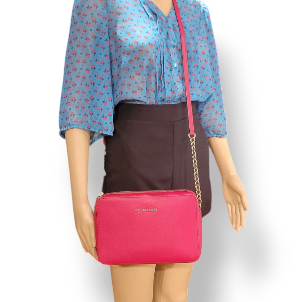 Michael Kors Jet Set Saffiano Red Cross Body Bag